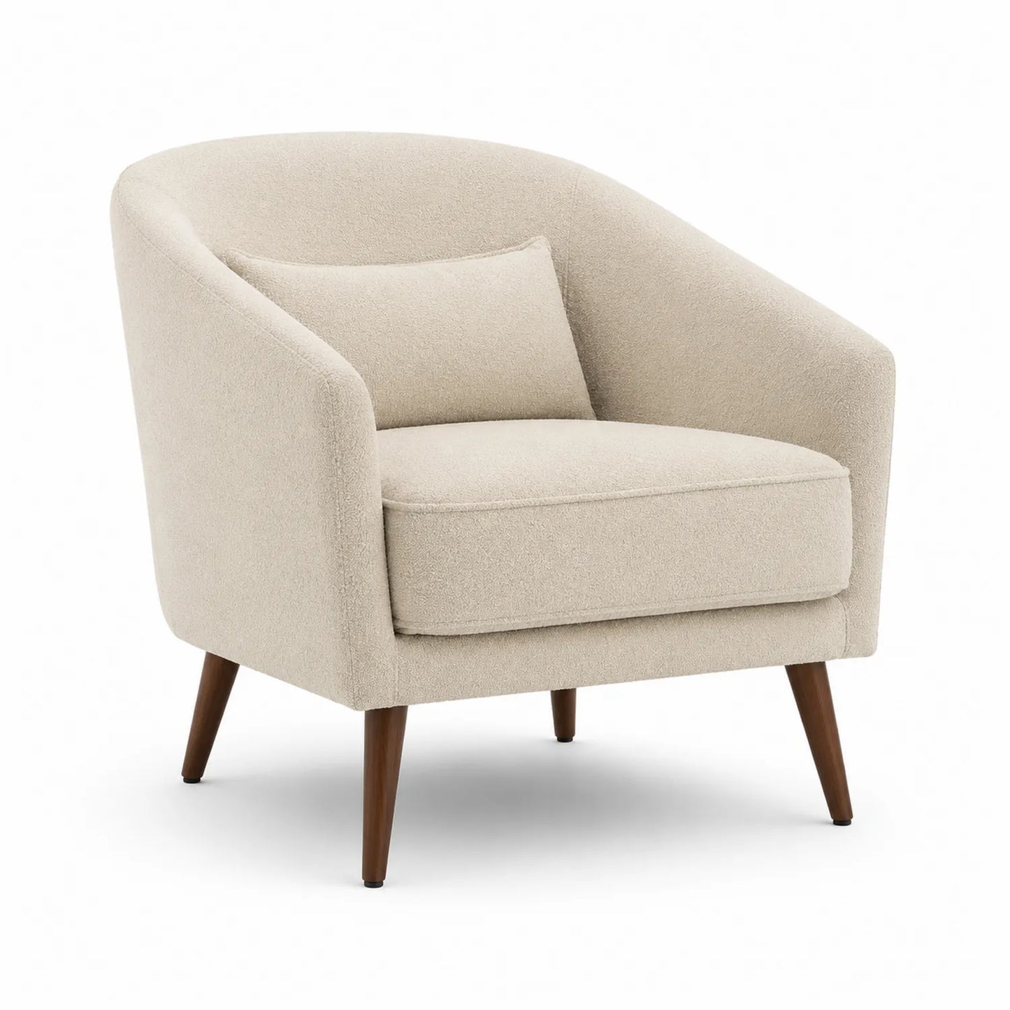 Fauteuil en tissu bouclé beige avec pieds en bois massif