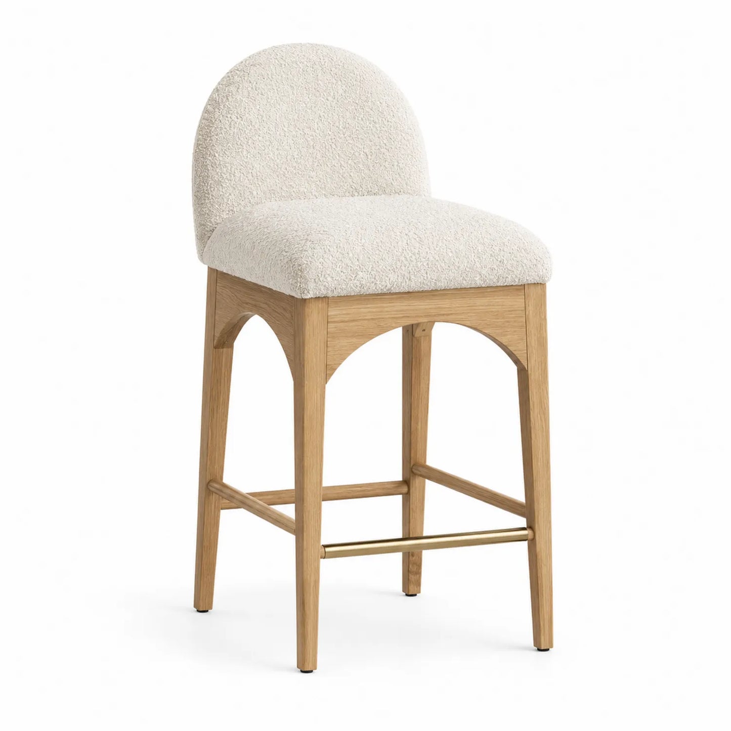 Tabouret de bar en bois et tissu bouclé Écru 75 cm