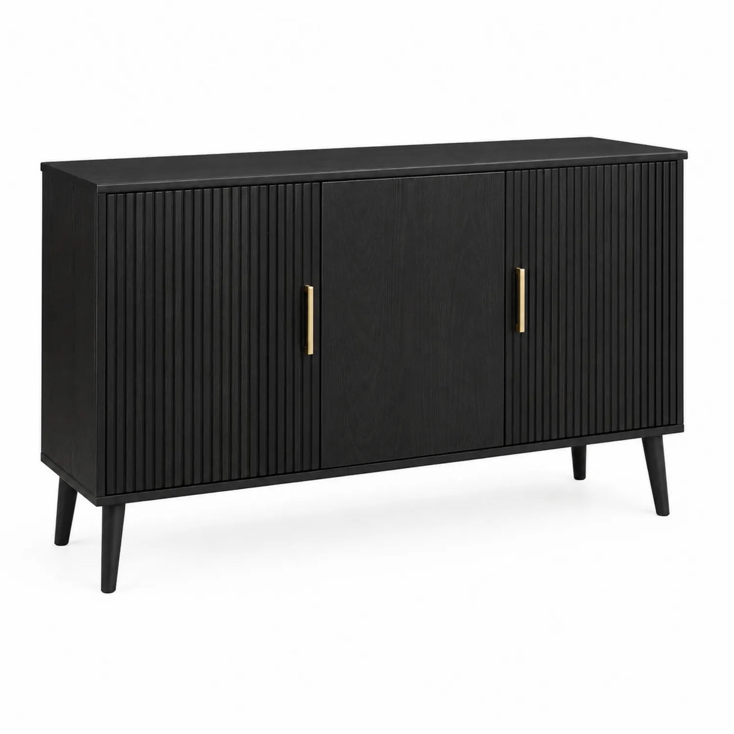 Buffet en bois MDF noir avec poignées en métal doré