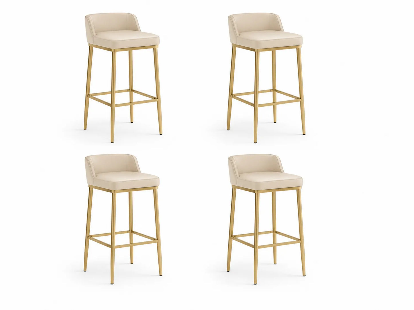 Lot de 4 tabourets de bar en cuir synthétique beige avec structure en acier doré