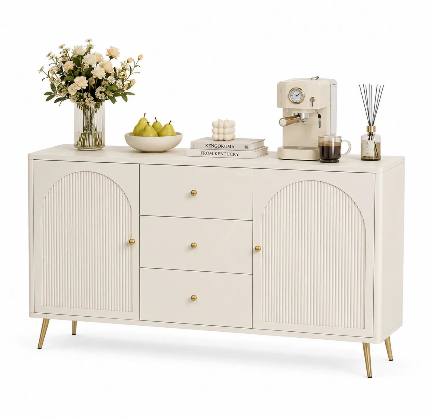 Buffet MDF blanc avec pieds en métal