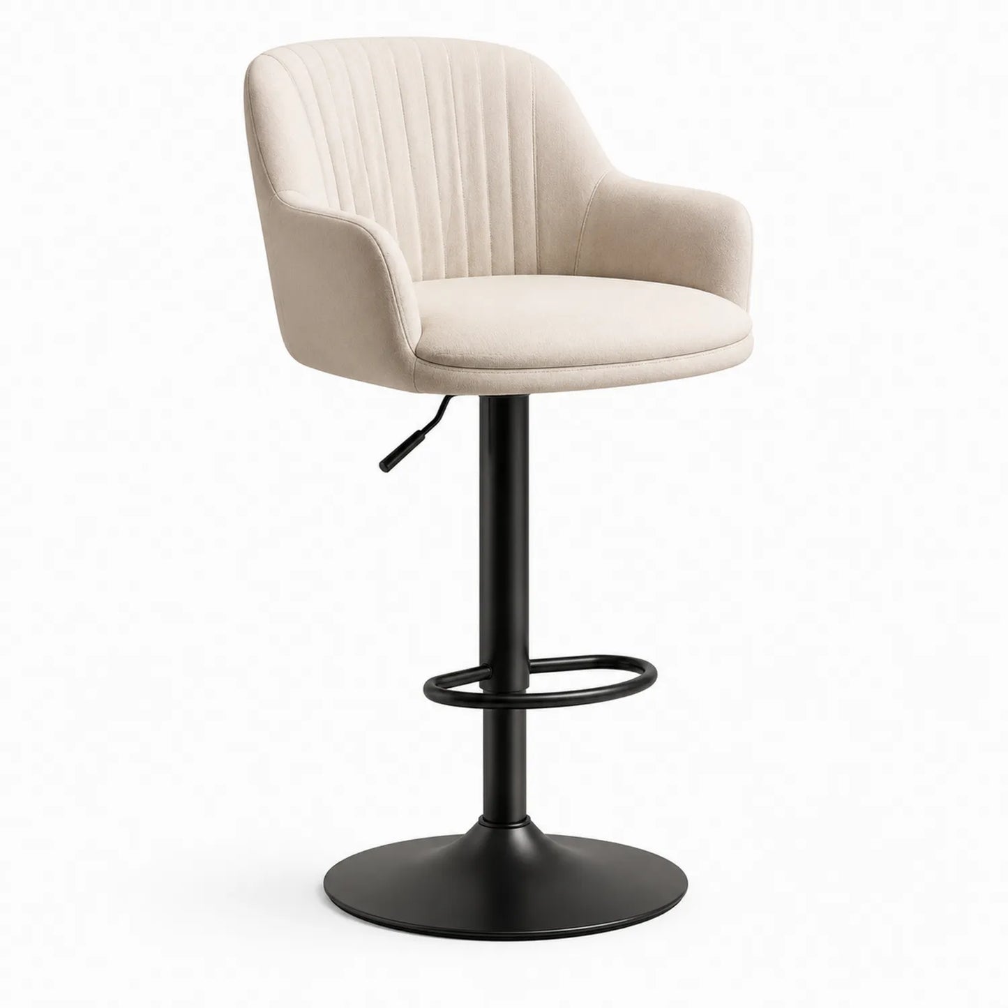 Tabouret en tissu polyester beige avec base en métal noir