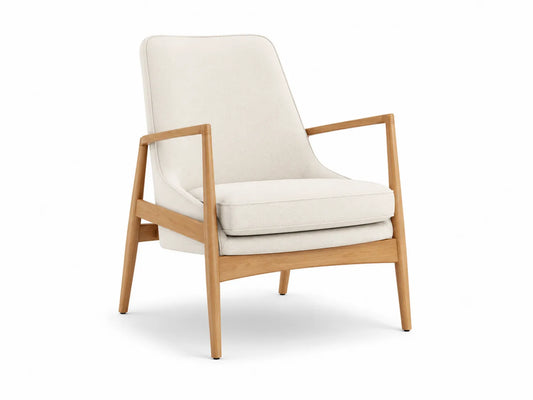 Fauteuil en bois de chêne avec revêtement en polyester beige