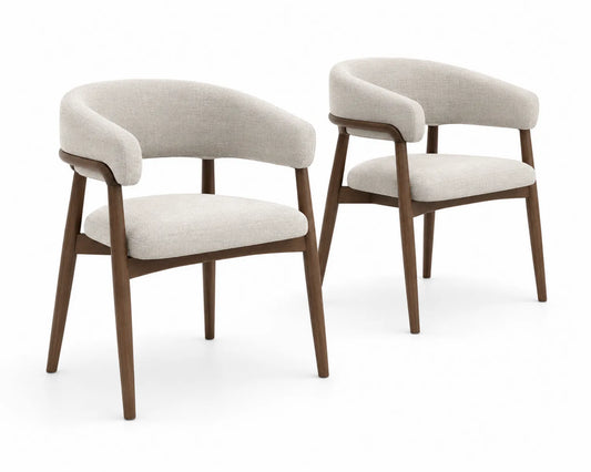 Paire de chaises en bois de noyer et tissu beige