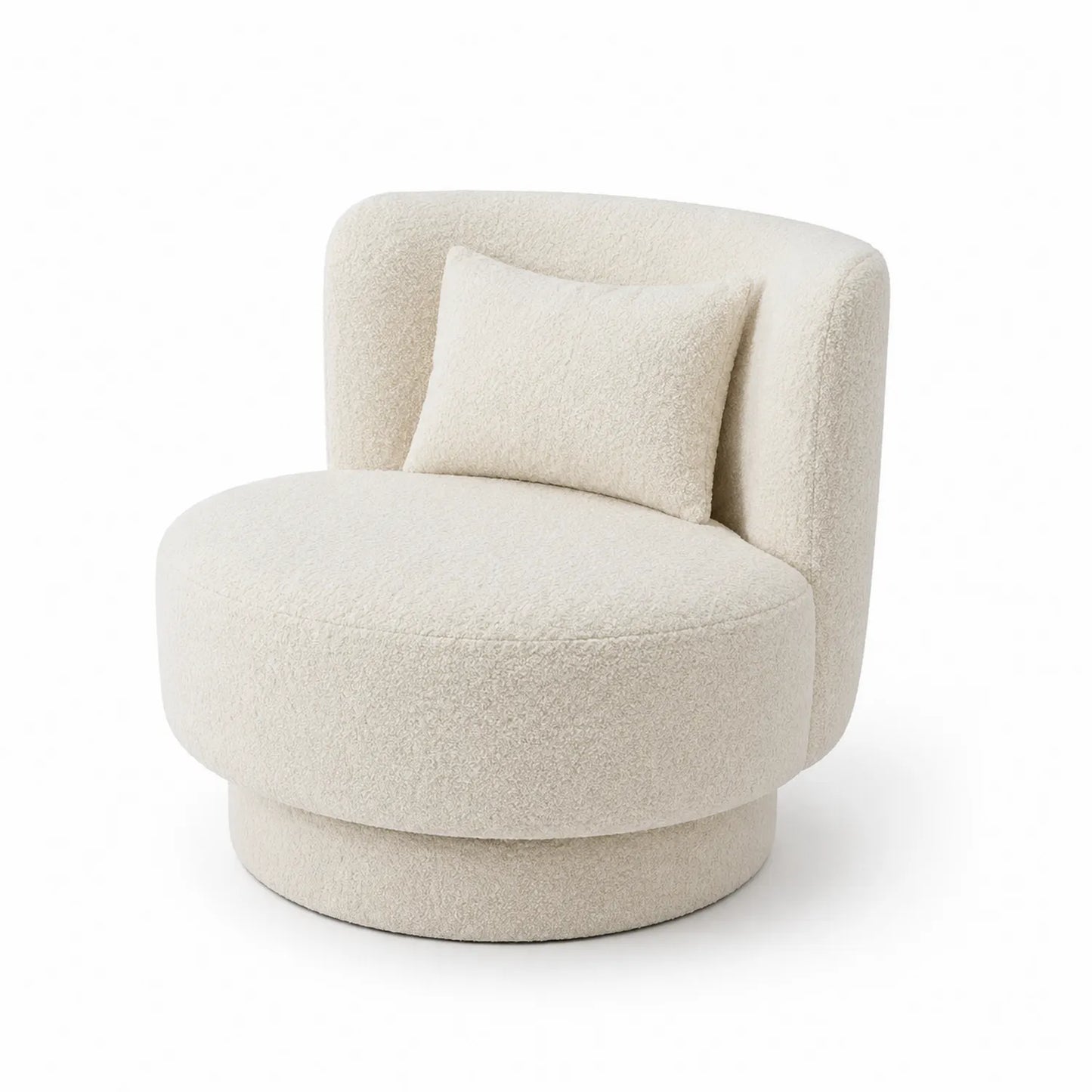 Fauteuil rond en tissu bouclé beige avec coussin, 85cm