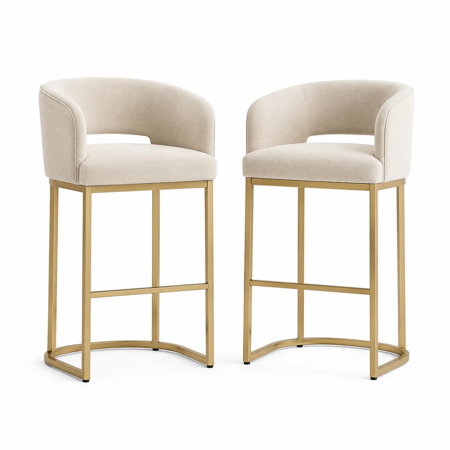 Tabourets de Bar en Tissu Beige avec Structure Métallique