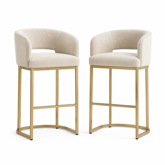 Tabourets de Bar en Tissu Beige avec Structure Métallique