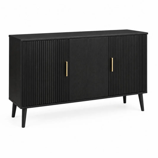 Buffet en bois MDF noir avec poignées en métal doré