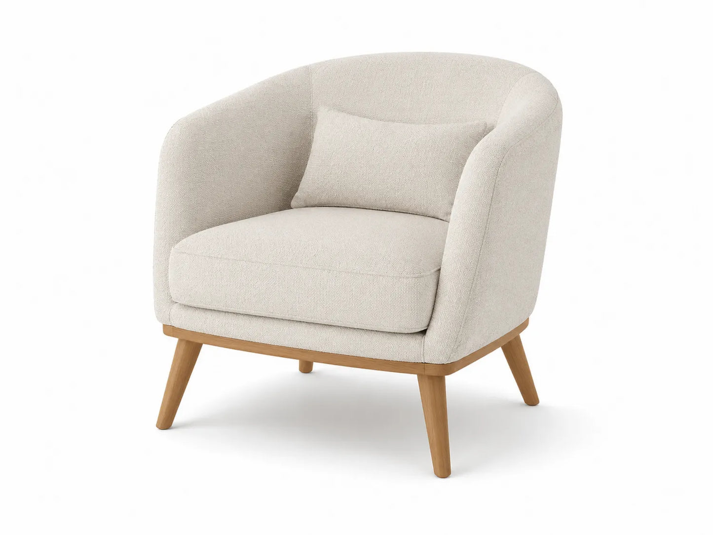 Fauteuil en tissu beige avec pieds en bois