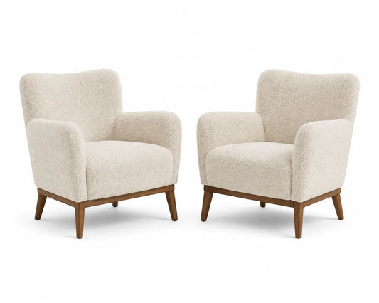 Lot de 2 fauteuils en bouclette et bois massif
