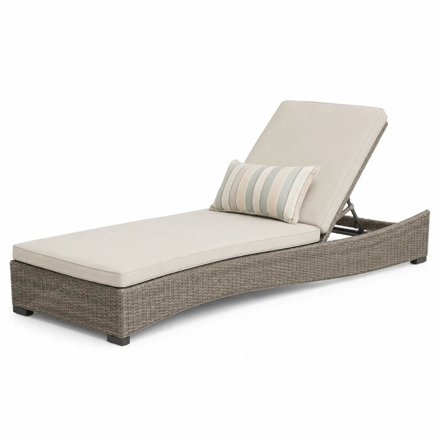Chaise longue en résine tressée beige avec coussin
