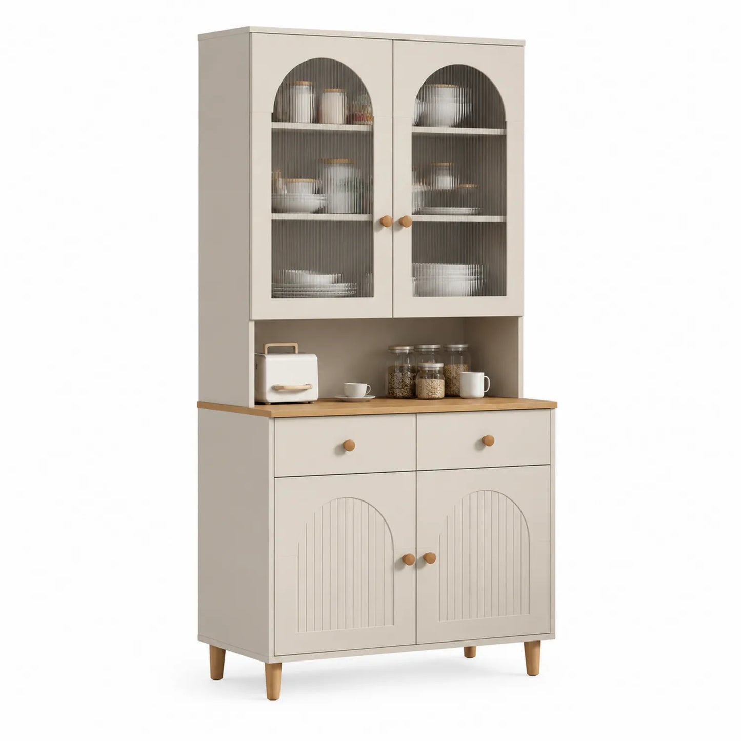 Buffet de cuisine en bois MDF et verre cannelé