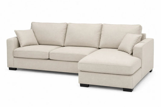 Canapé d'angle en tissu polyester beige avec méridienne