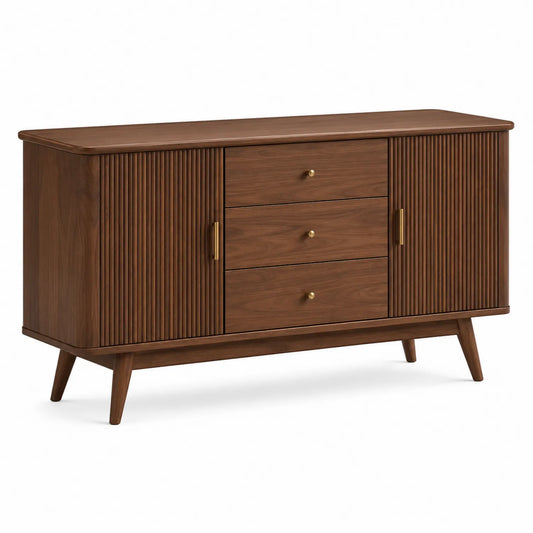 Buffet en bois de noyer trois tiroirs deux portes 150x40x80 cm