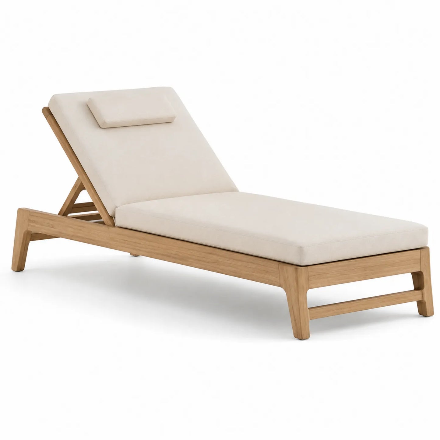 Chaise Longue en Bois et Tissu Beige 200x70 cm