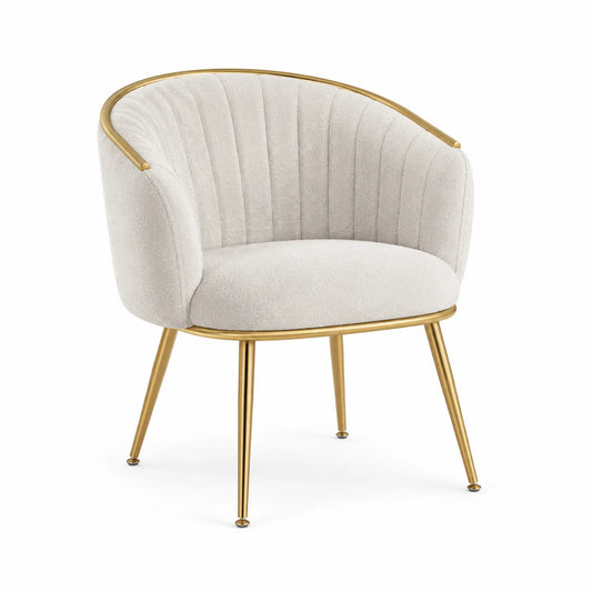 Fauteuil en tissu avec pieds dorés, Beige