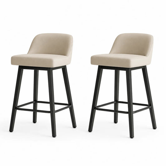 Tabourets de bar en tissu beige avec structure en métal noir - Ensemble de 2